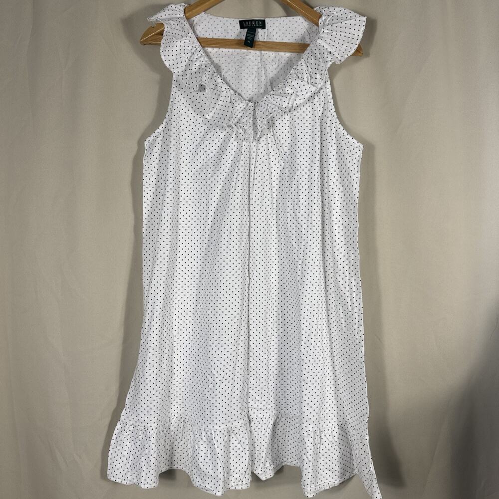 Lauren Ralph Lauren Sleep Dress Women XL White Black Polka Dot Cotton Nightgown
